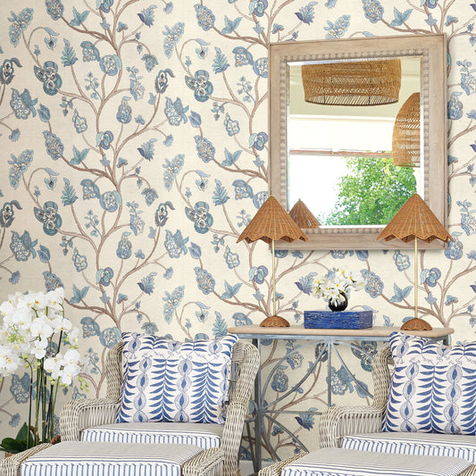 Begum Delft Blue Grasscloth Roll