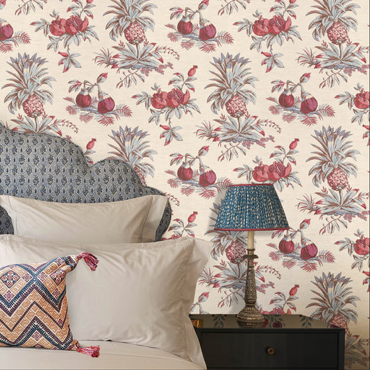 Dominica Old Rose/Duck Egg Grasscloth Roll
