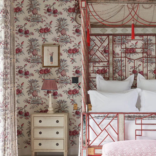 Dominica Old Rose/Duck Egg Wide-Width Wallpaper