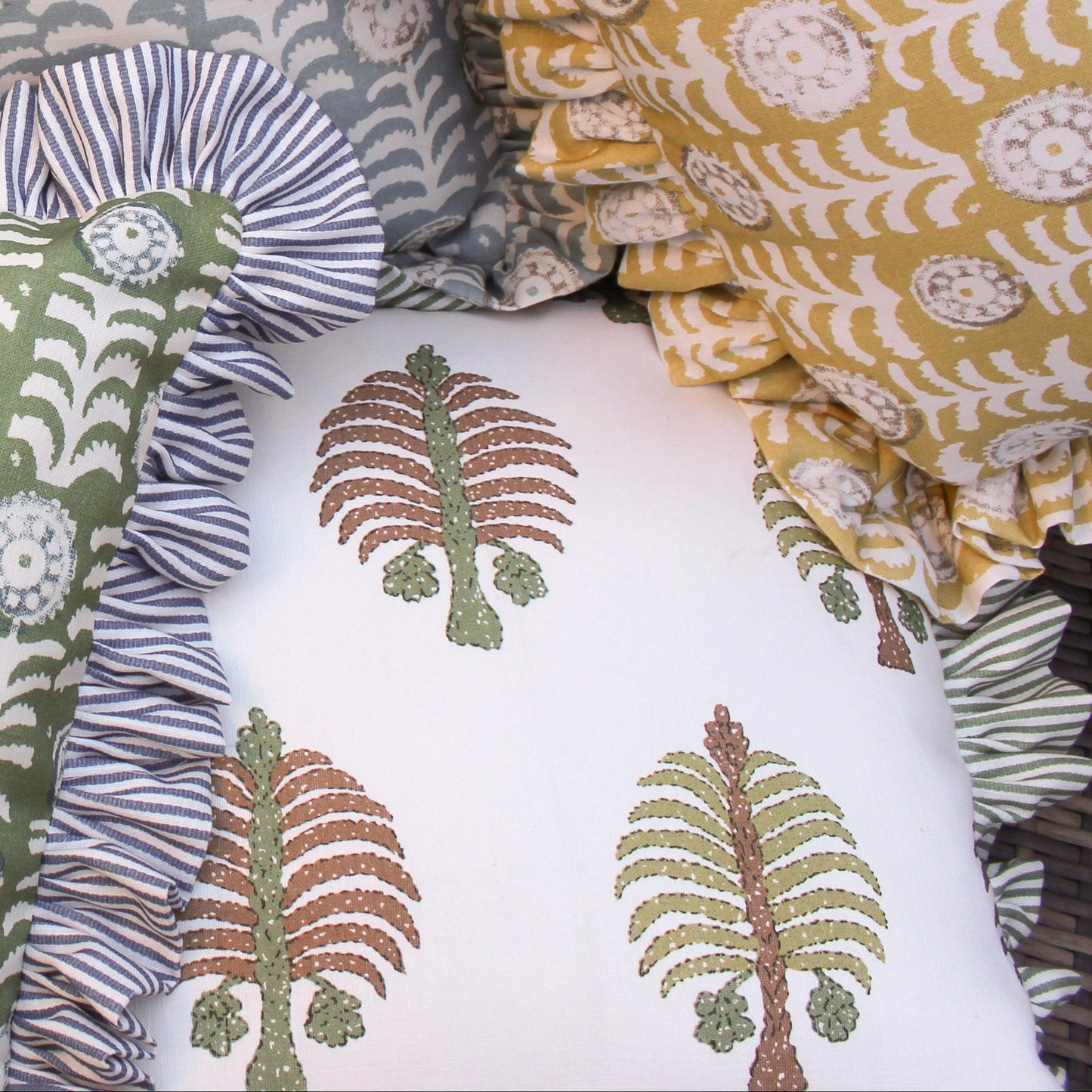 Gobi and Petra Stripe Garden Green Frill Performance/Outdoor Cushion