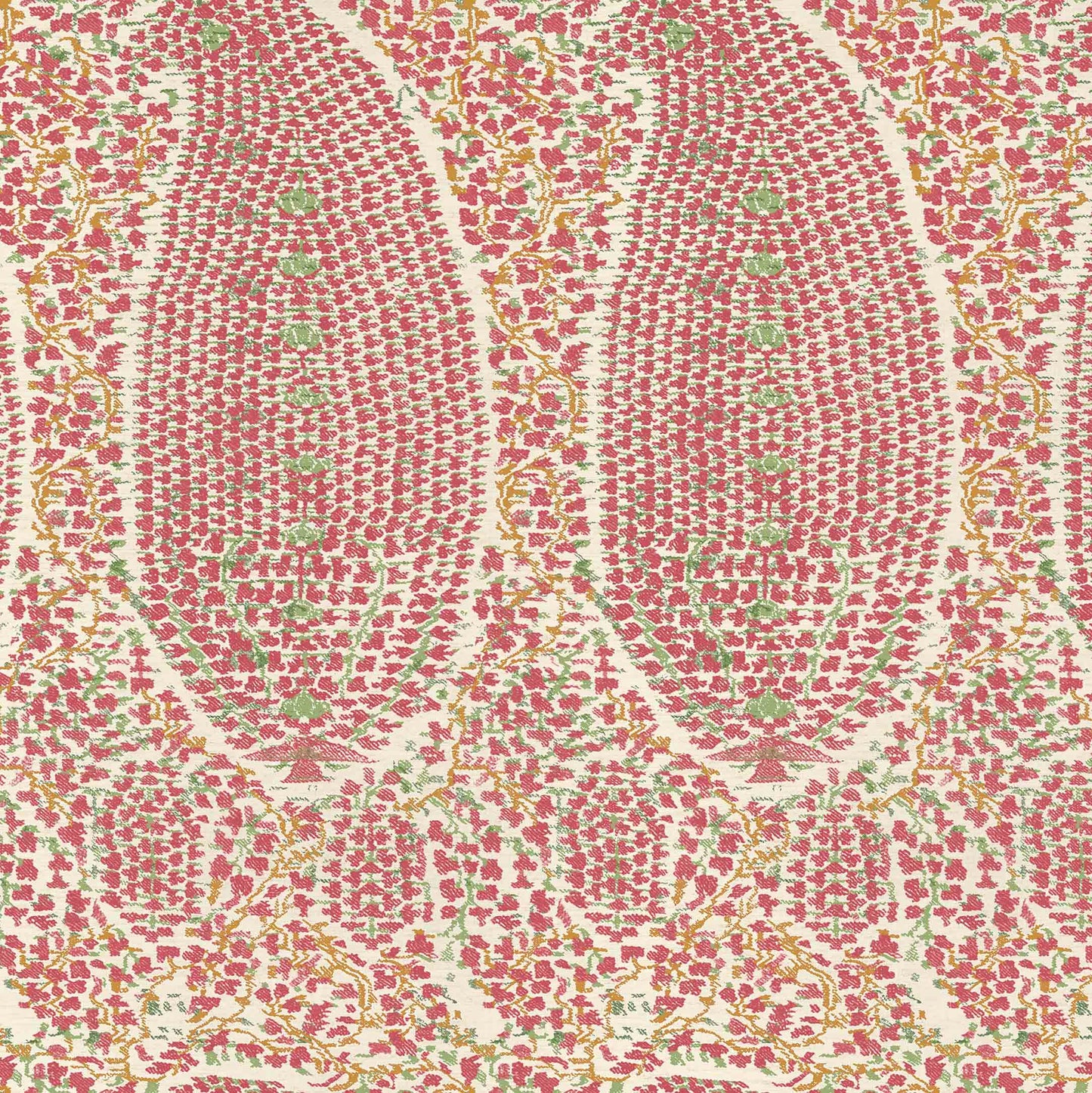 Jamawar Rose/Green Grasscloth Roll