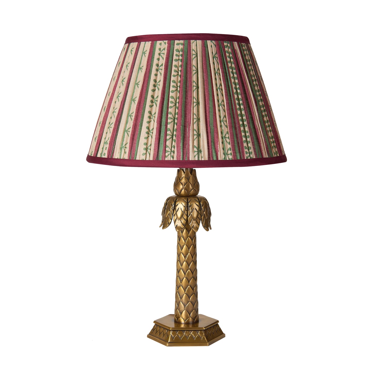 Taara Stripe Pleated Silk Lampshade with Burgundy Trim