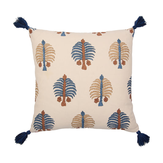 Sintra Stripe Red Blue and Gobi Blue Cushion with Blue Tassels