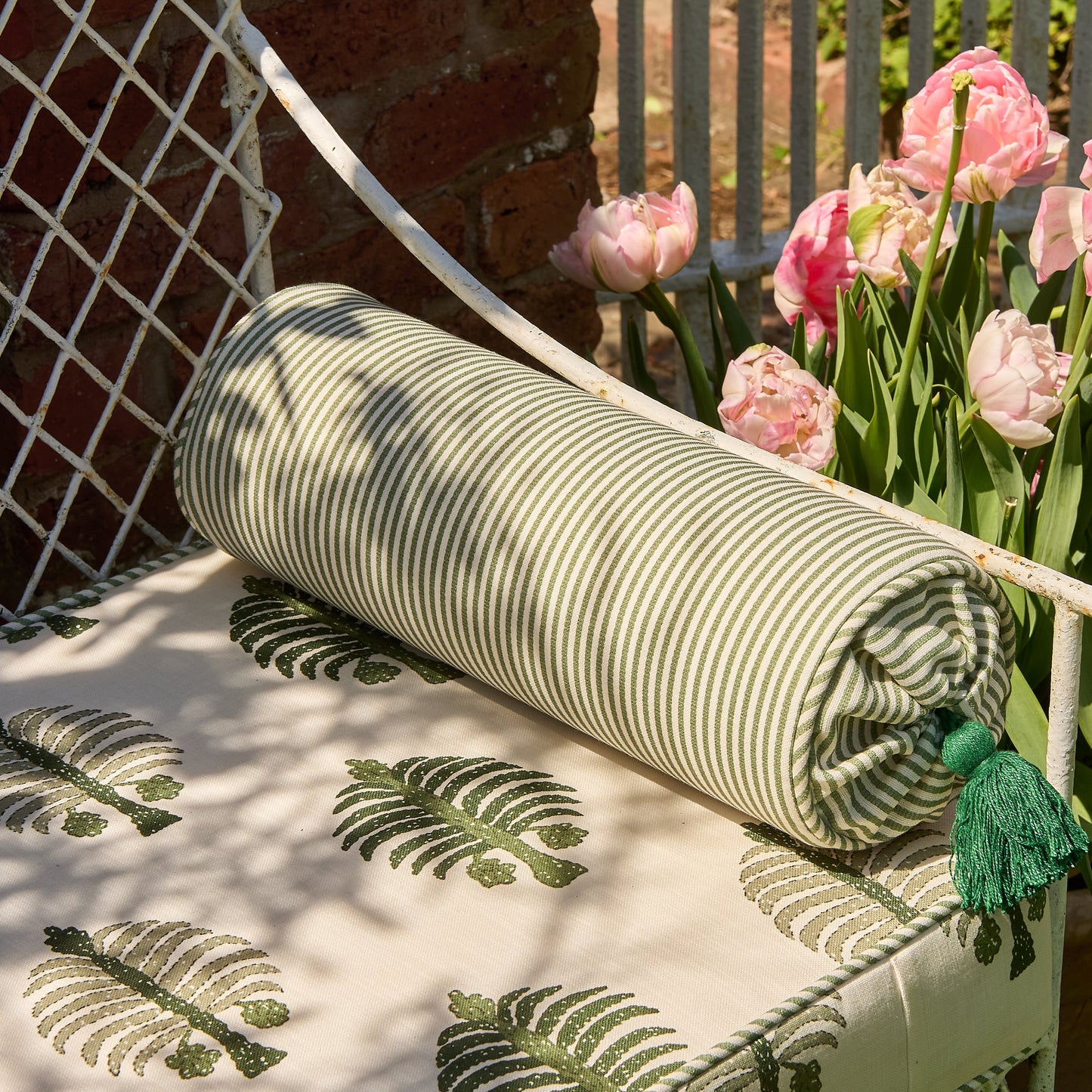 Petra Stripe Performance Garden Green Fabric