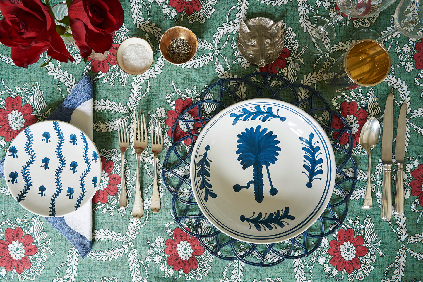 Blue Palm Tree Ceramic Shallow Bowl