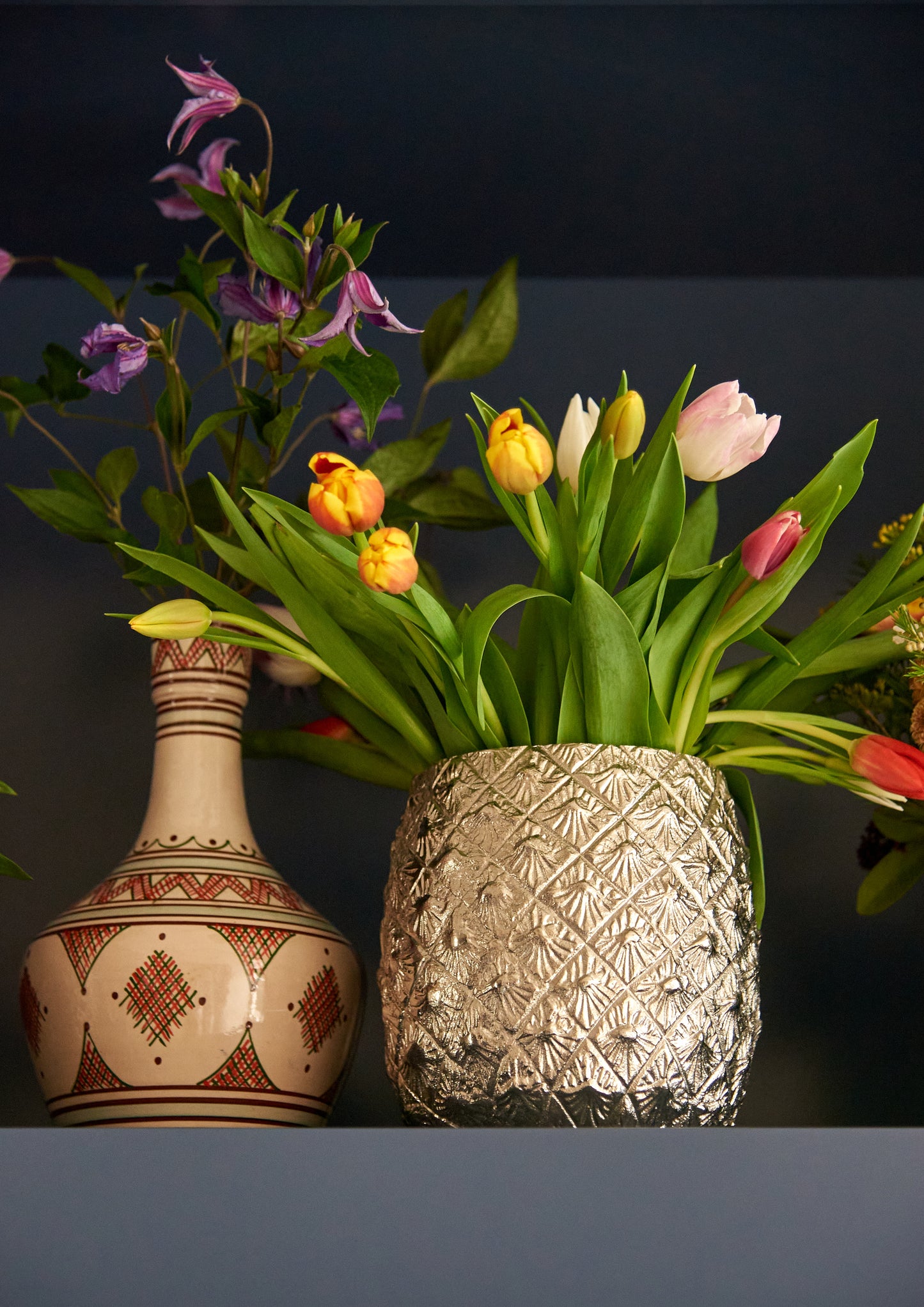 Large Silver-Plated Pineapple Ice Bucket with Brass Leaves