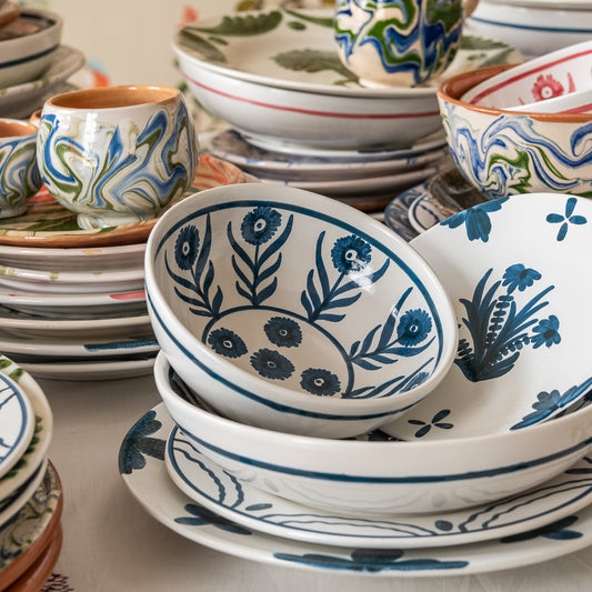 Blue Summer Flower Ceramic Pudding Bowl