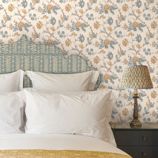 Rosa Antique Yellow/Blue Wide-Width Wallpaper