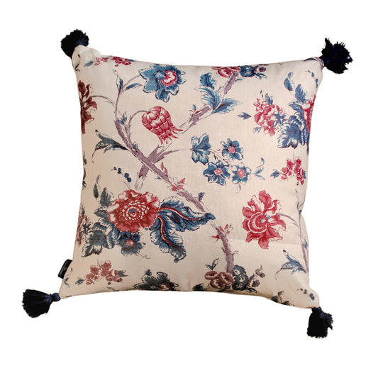 Little Zanzibar Indigo and Rosa Antique Red Blue Cushion with Blue Tassels