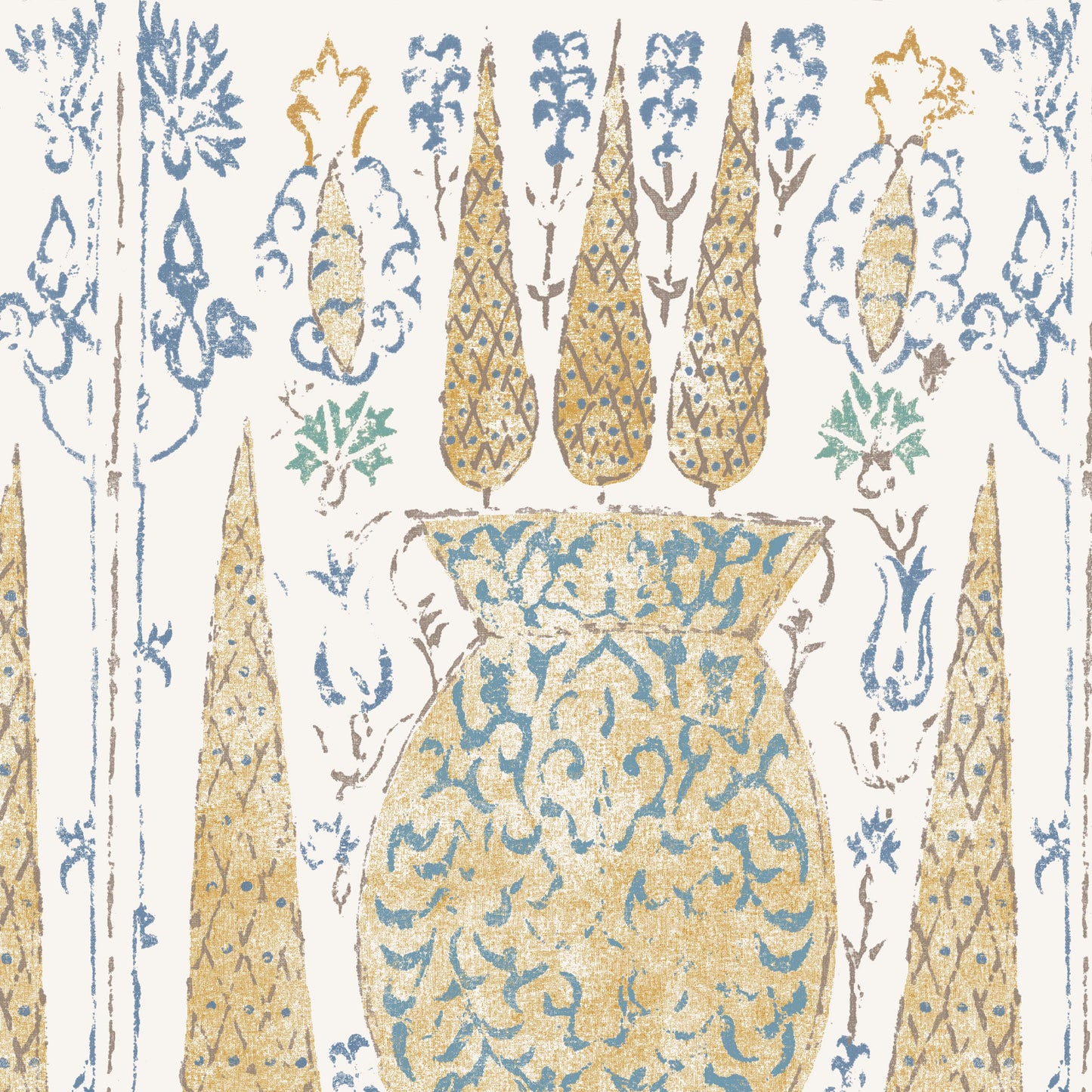 Vasari Saffron/Blue Wide-Width Wallpaper