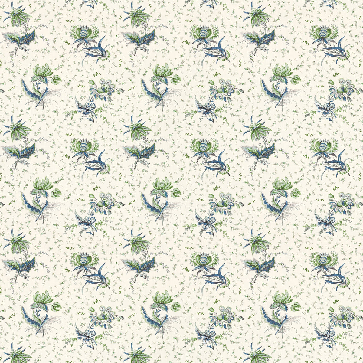 Thistle Flower Performance Blue/Green Fabric Sample — full width