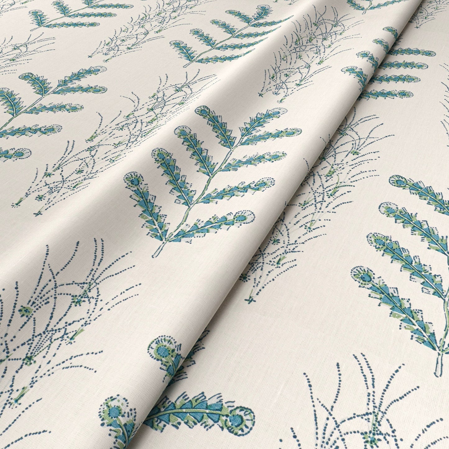 Madras Leaf Teal Fabric