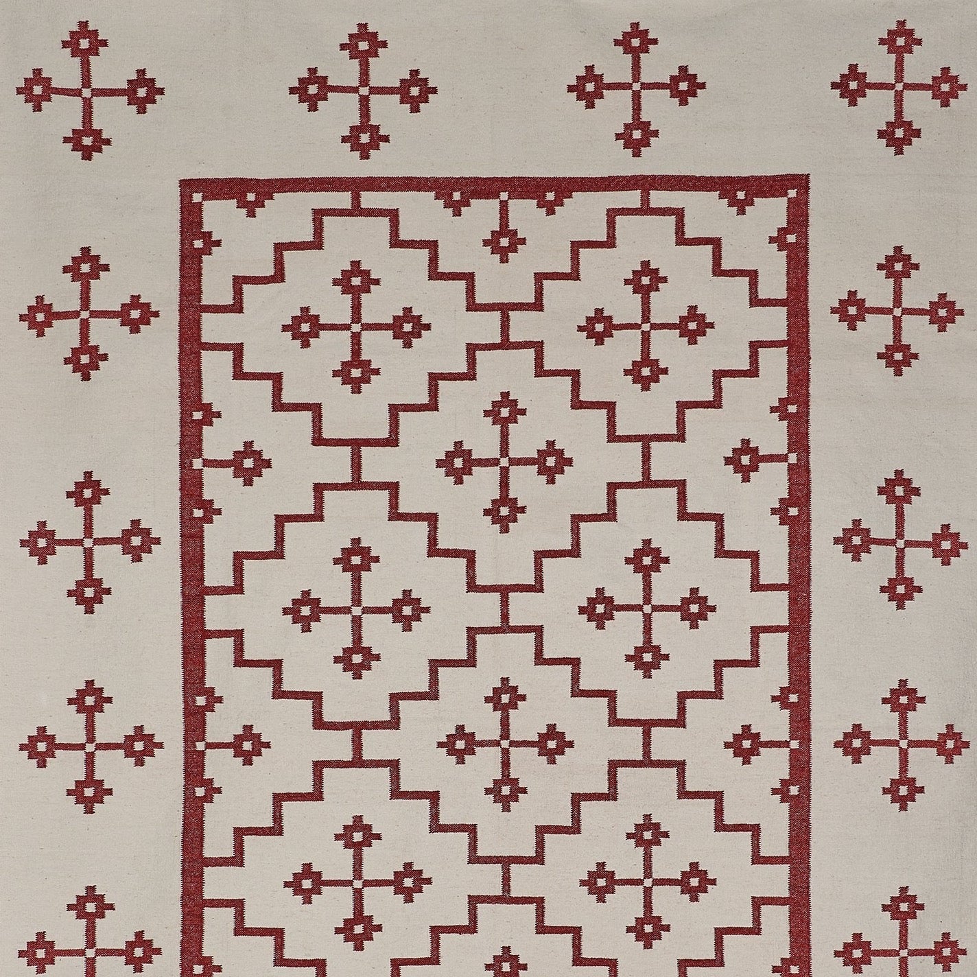Red on White Geometric Rug