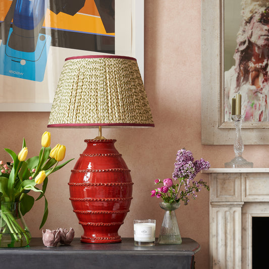 Red Wiggle Ribbed Urn Ceramic Lamp Base