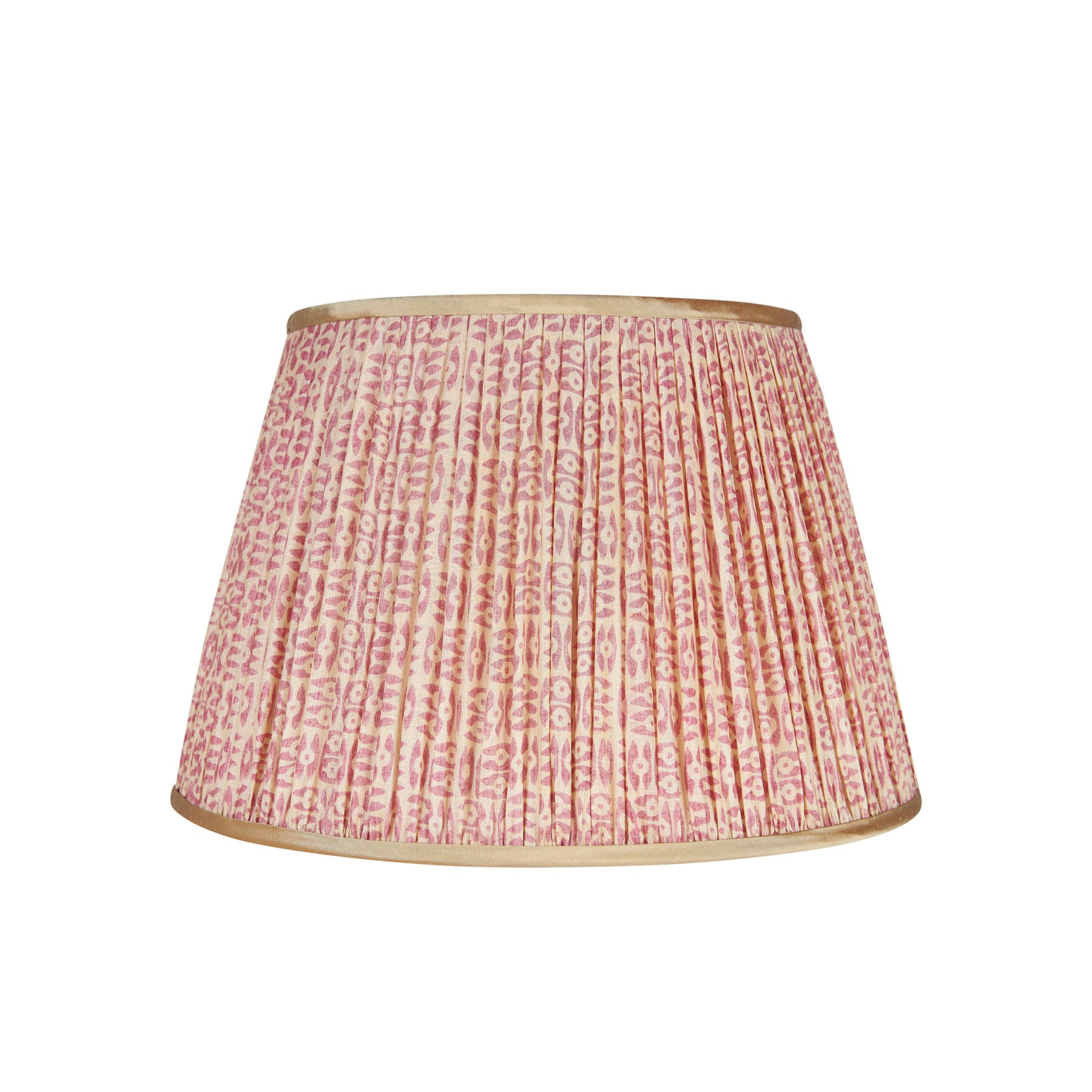 Pink on White Tribal Pleated Silk Lampshade with Gold Trim – Penny