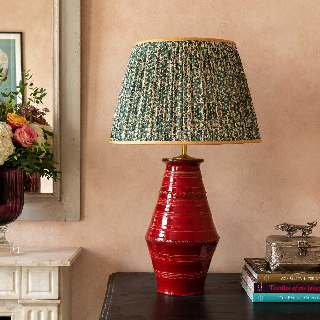 Penny-Morrison-Red-Ribbed-Vase-Ceramic-Lamp-Base-Quirky-Unique-Colourful-Hand-Painted-Bespoke-Artisanal