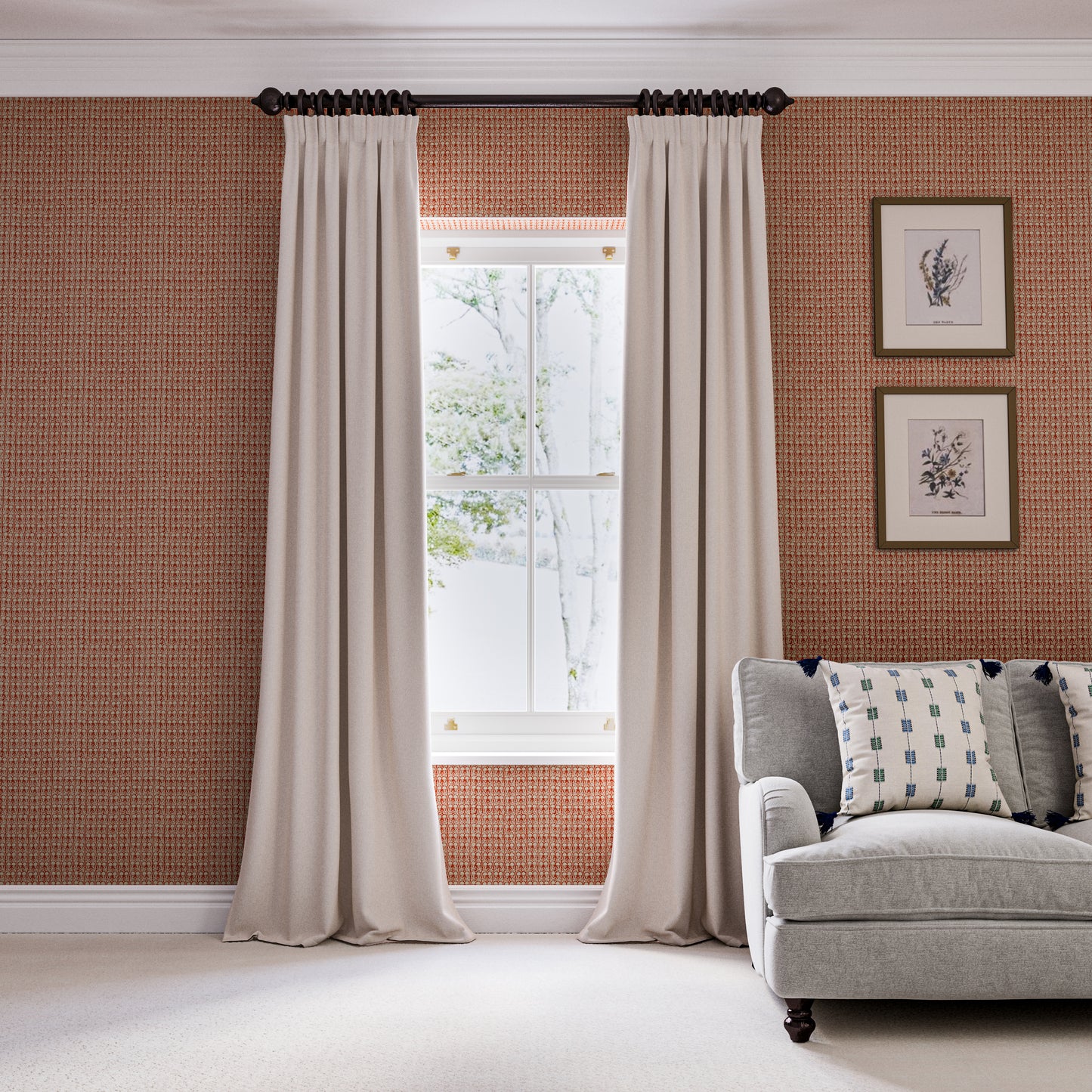 Ashok Orange on Natural Wallpaper Sample