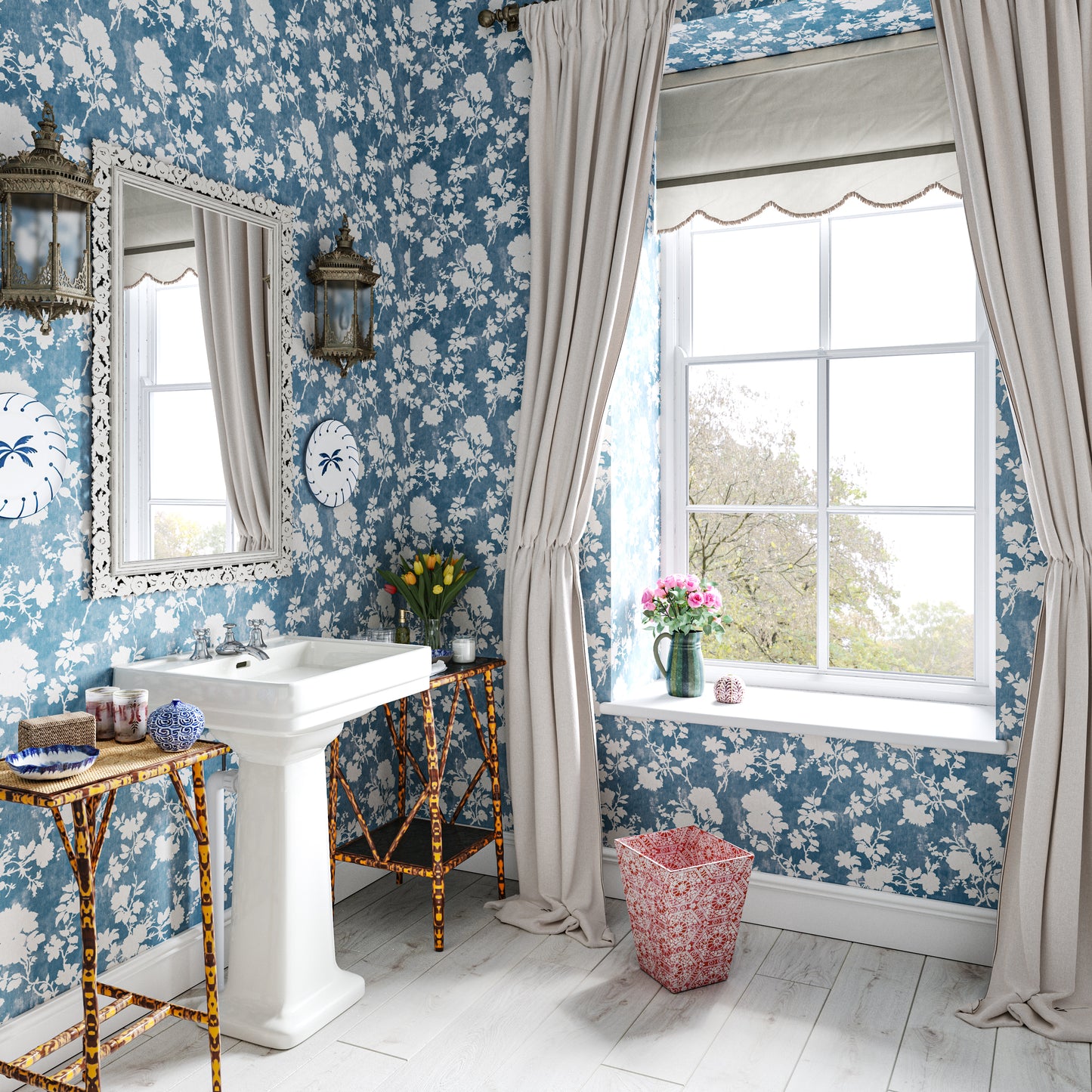 Flowerberry Blue Wallpaper Roll