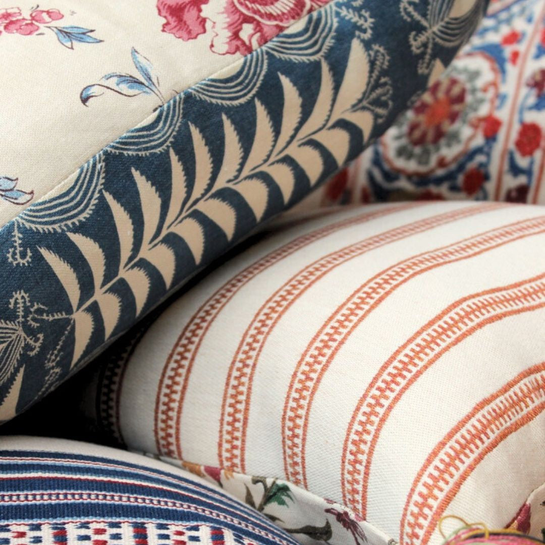 Little Zanzibar Indigo and Rosa Antique Red Blue Cushion with Blue Tassels