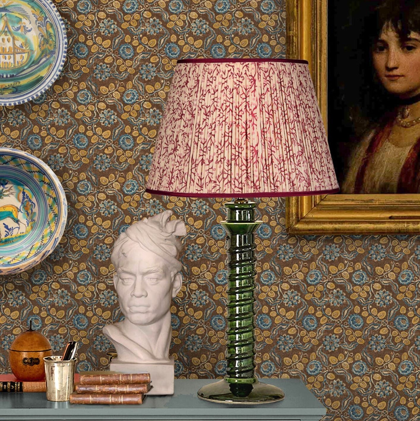 Evora Antique Chocolate/Blue Wide-Width Wallpaper