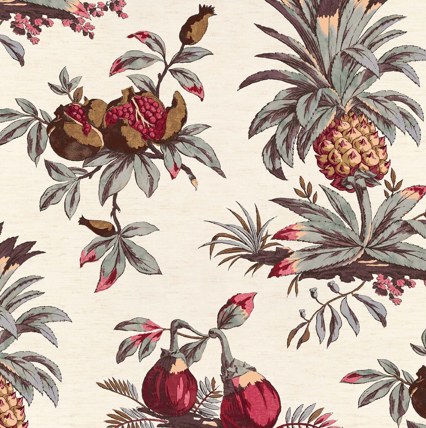 Dominica Antique Plum/Teal Grasscloth Roll