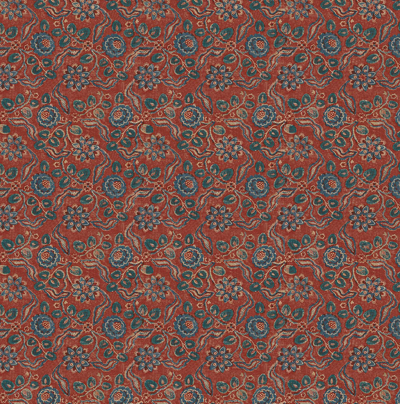 Evora Antique Red/Blue Wide-Width Wallpaper