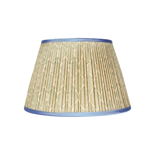 Green Diamond Geometric Pleated Silk Lampshade with Blue Trim