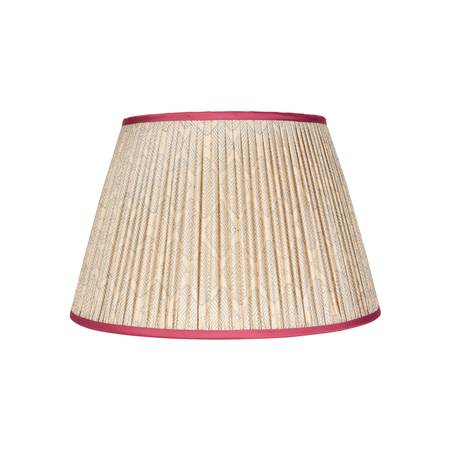 Blue Diamond Geometric Pleated Silk Lampshade with Pink Trim