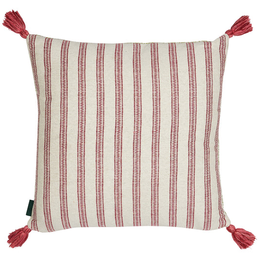 Buriam Lime and Ticking Stripe Rose Cushion with Pink Tassels