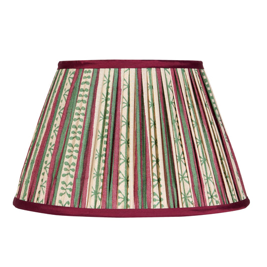 Taara Stripe Pleated Silk Lampshade with Burgundy Trim