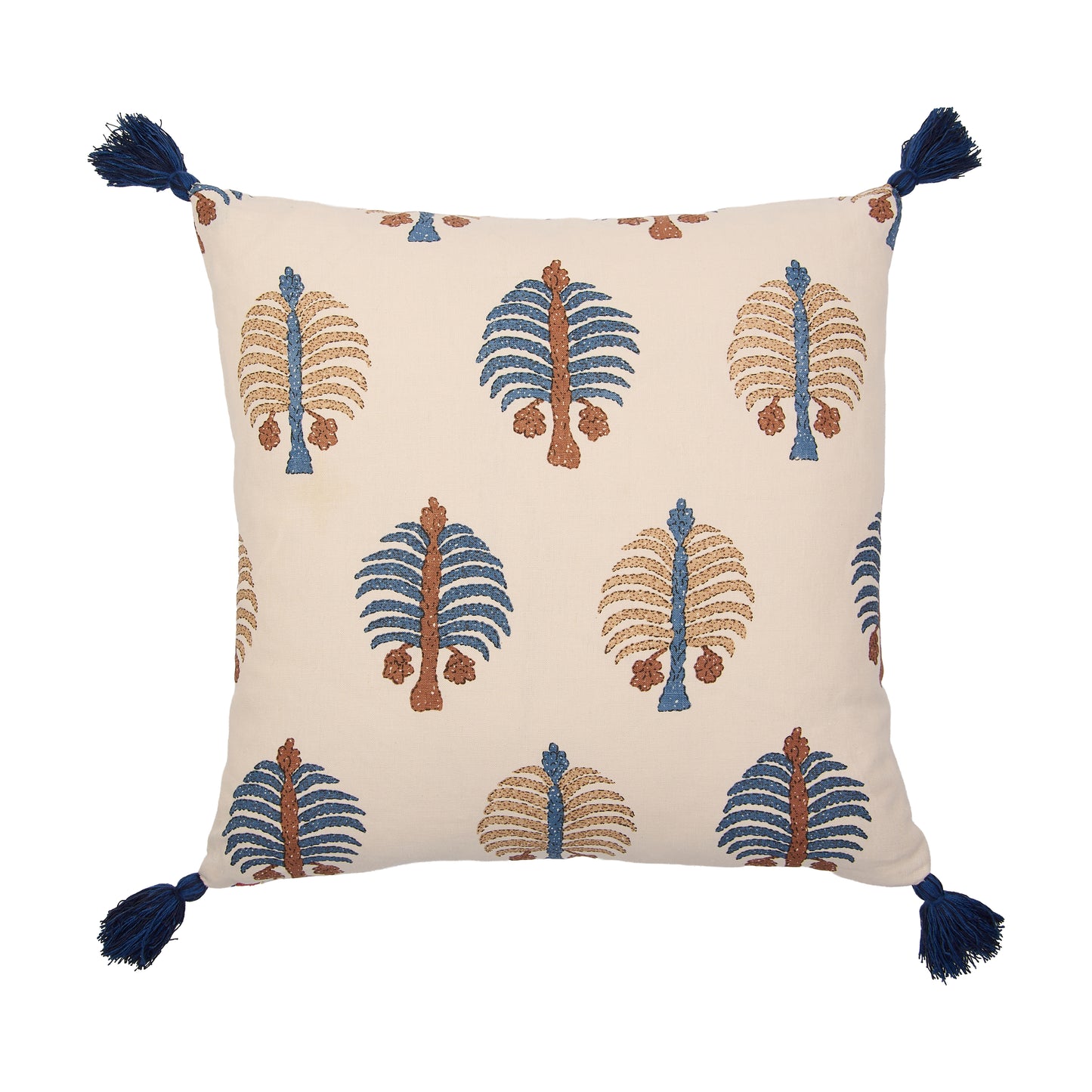 Sintra Stripe Red Blue and Gobi Blue Cushion with Blue Tassels