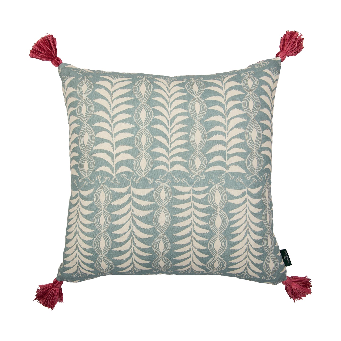 Little Zanzibar Duck Egg and Mughal Cushion with Pink Tassels