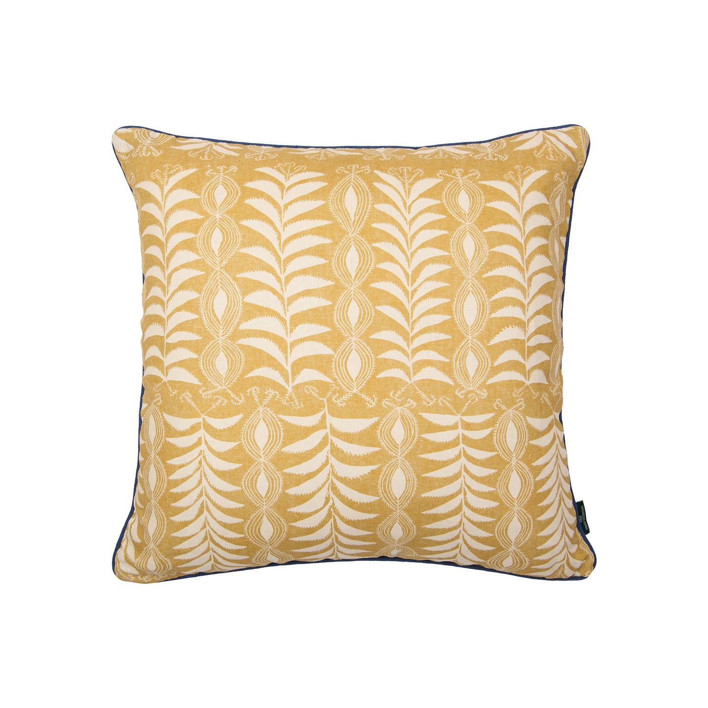 Little Zanzibar Yellow and Melides Stripe Blue Yellow Weave Cushion with Blue Trim