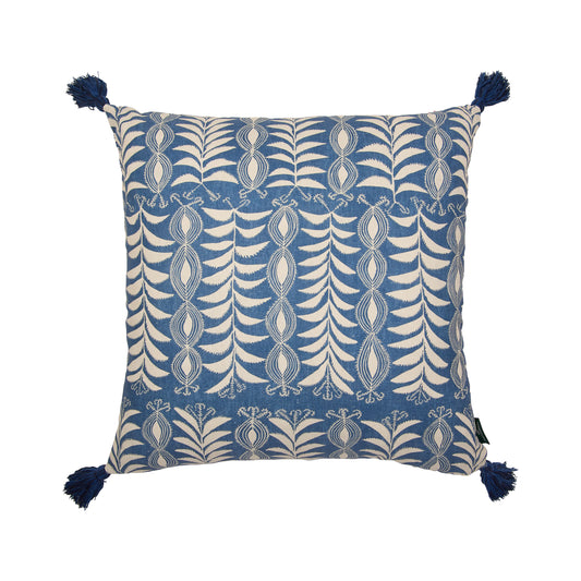 Little Zanzibar Indigo and Jamawar Cushion with Blue Tassels