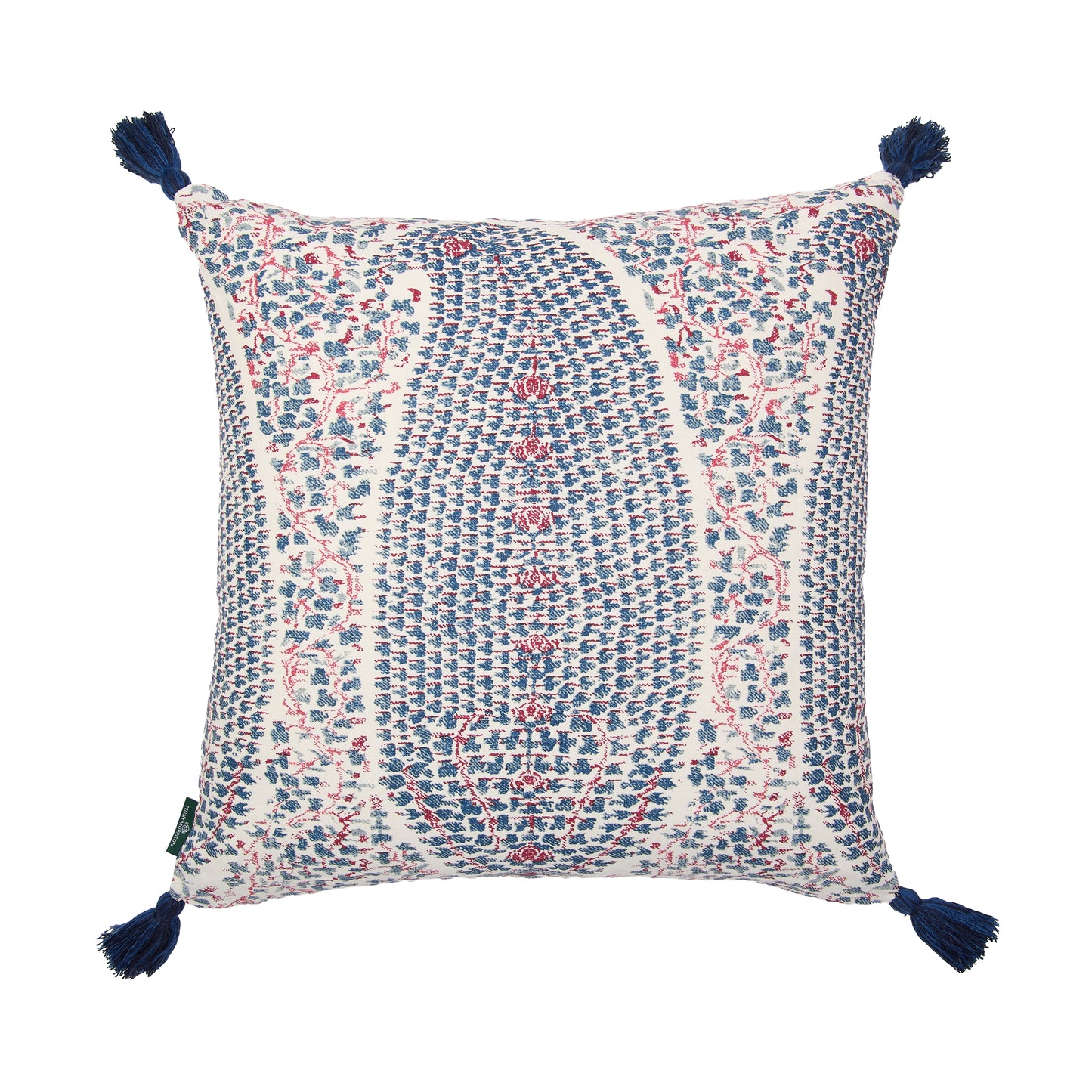 Little Zanzibar Indigo and Jamawar Cushion with Blue Tassels
