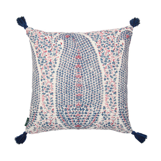 Little Zanzibar Indigo and Jamawar Cushion with Blue Tassels