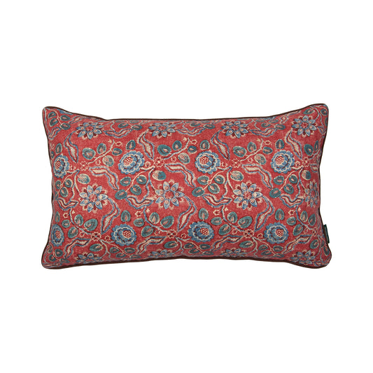 Evora Antique Red Blue and Ticking Stripe Ocean Cushion with Brown Trim