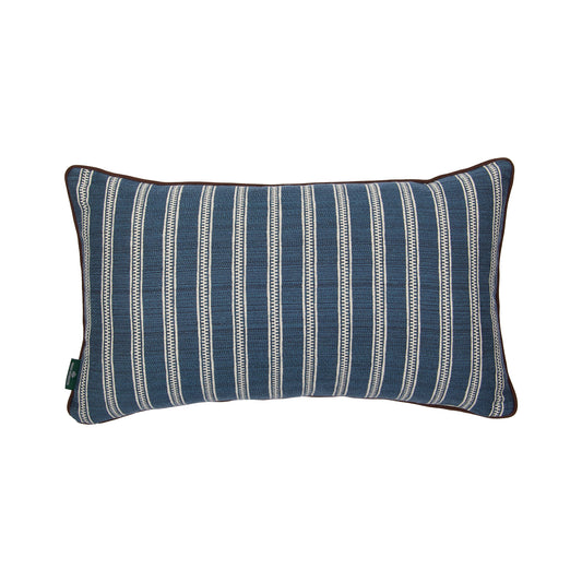 Evora Antique Red Blue and Ticking Stripe Ocean Cushion with Brown Trim