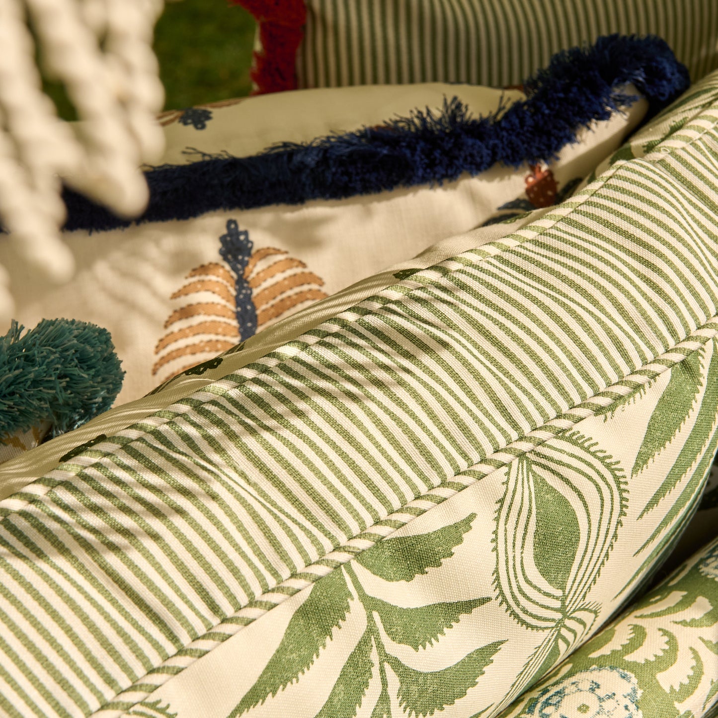 Petra Stripe Performance Garden Green Fabric