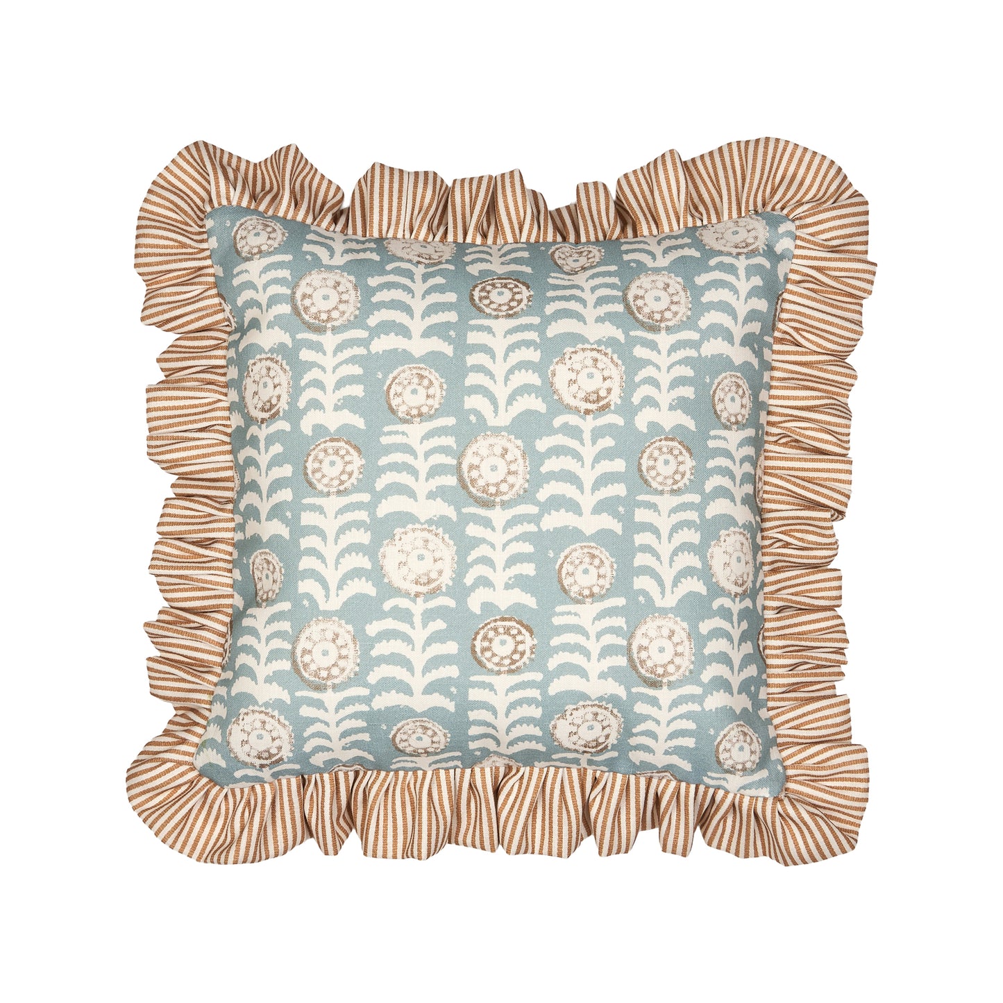 Killi Aqua and Petra Stripe Mocha Frill Performance/Outdoor Cushion