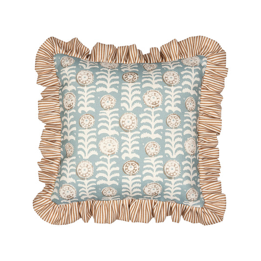 Killi Aqua and Petra Stripe Mocha Frill Performance/Outdoor Cushion
