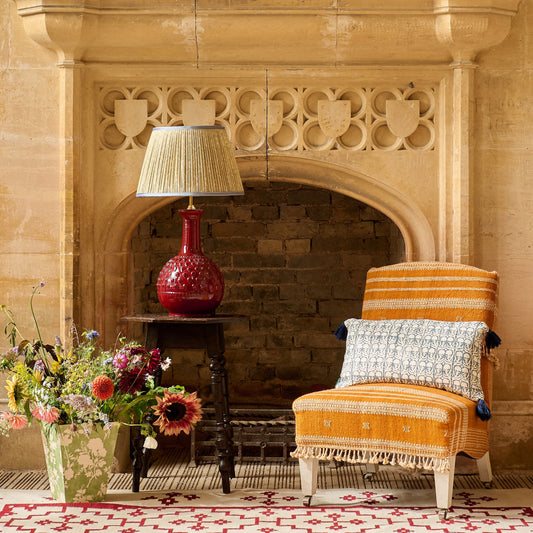 Green Diamond Geometric Pleated Silk Lampshade with Blue Trim
