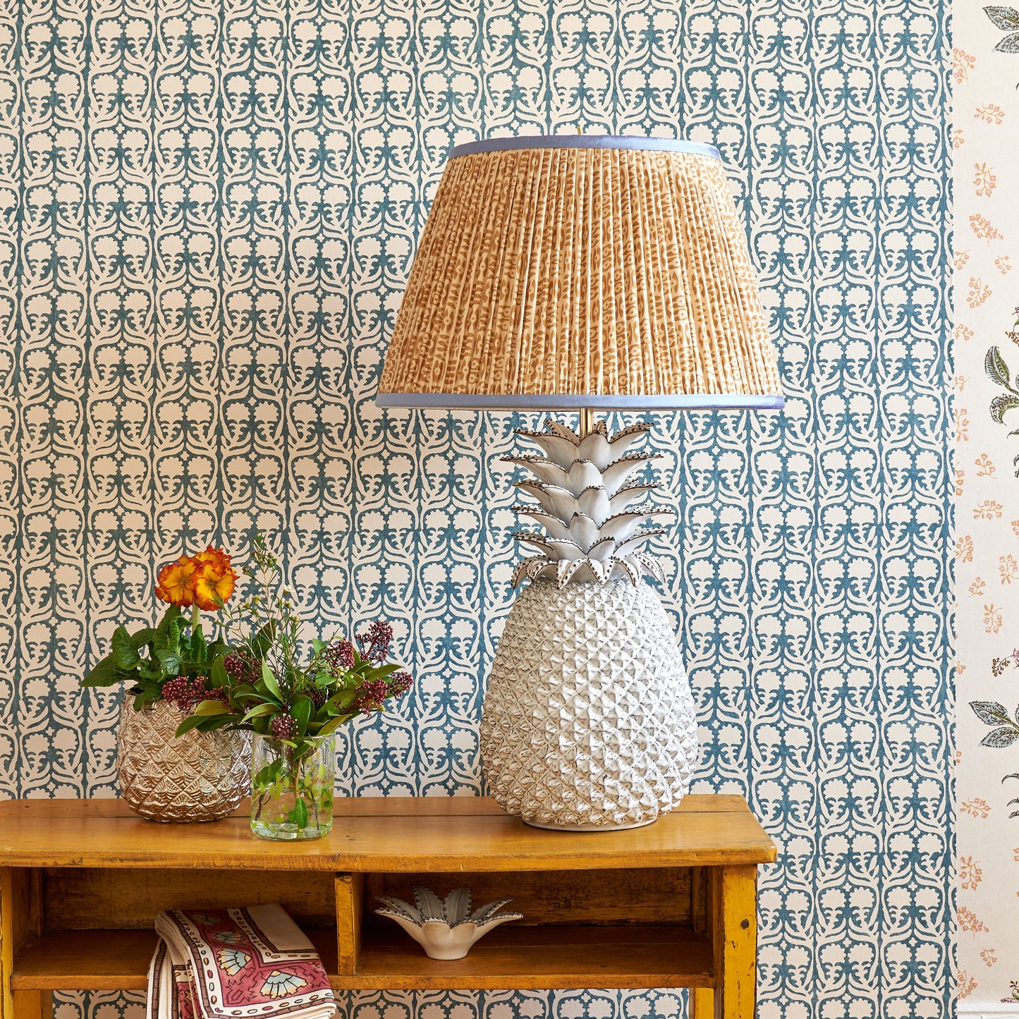 Cinnamon on White Tribal with Blue Trim