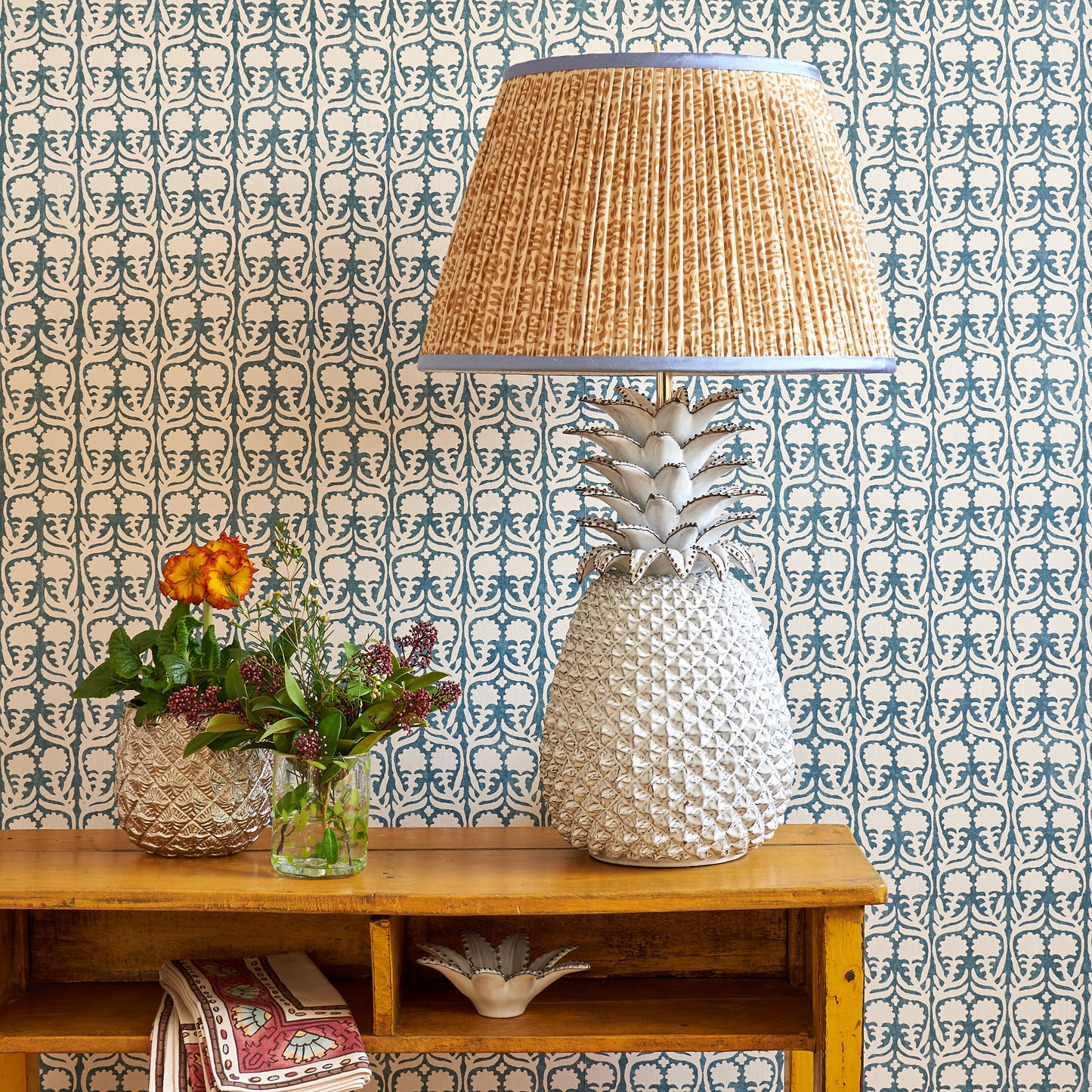 Cinnamon on White Tribal with Blue Trim
