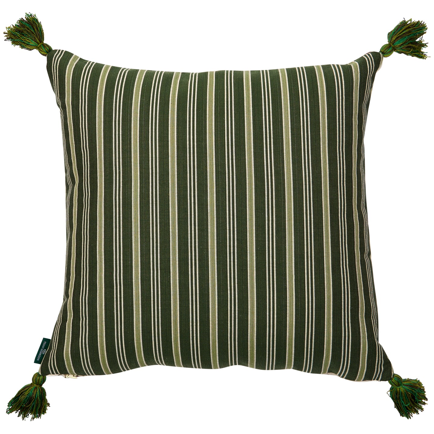 Kalindi Green Sienna and Meknes Stripe Pine Ivy Cushion with Green Tassels