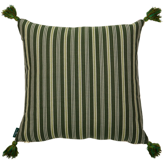 Kalindi Green Sienna and Meknes Stripe Pine Ivy Cushion with Green Tassels