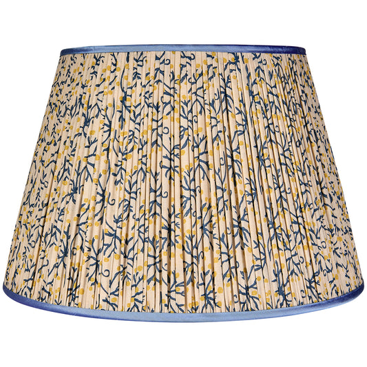 Blue/Yellow Juniper Pleated Lampshade with Blue Trim
