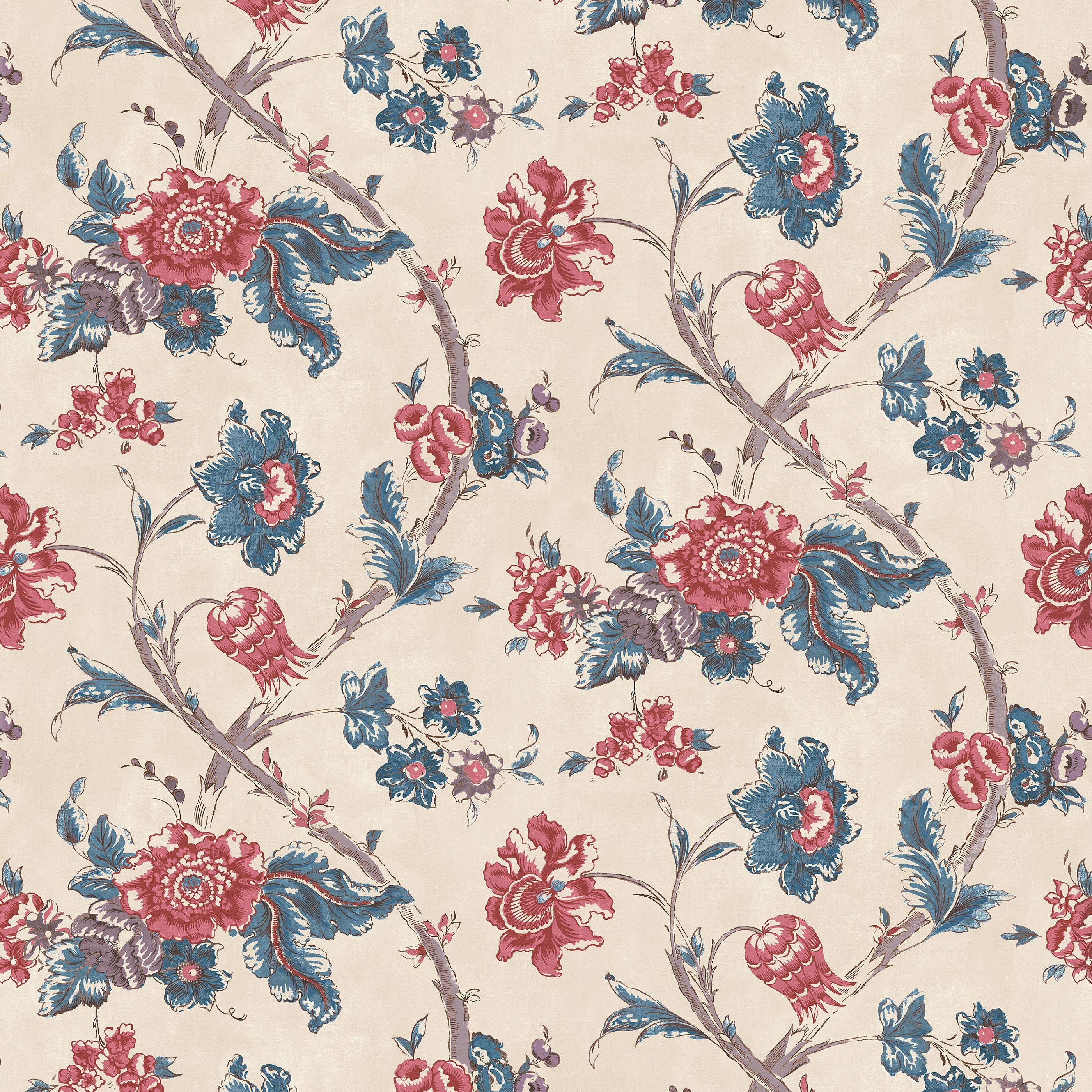 Rosa Antique Red/Blue Wide-Width Wallpaper – Penny Morrison