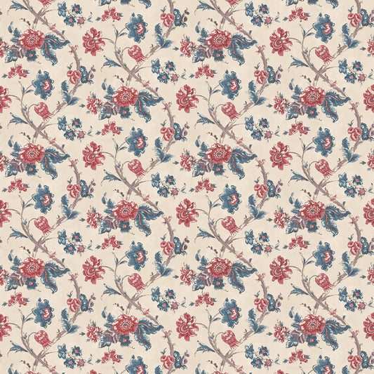 Rosa Antique Red/Blue Wide-Width Wallpaper