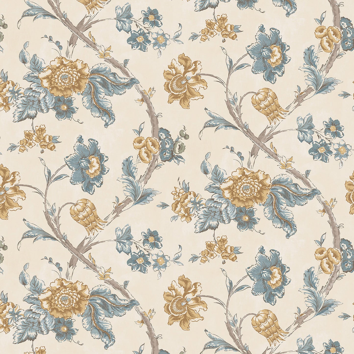 Rosa Antique Yellow/Blue Wide-Width Wallpaper